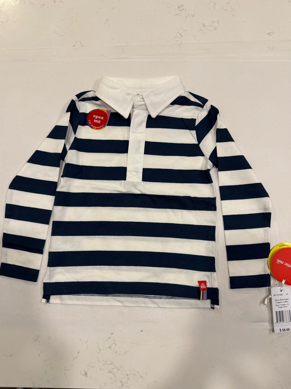 Magnetic Me 3T Navy Stripe Organic Cotton Rugby Polo Classic Nautical Preppy NWT